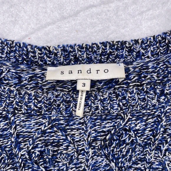 Sandro Women's Blue Size 3 Sweater Cotton Top Long Sleeve Pullover Crew Neck - Picture 6 of 11